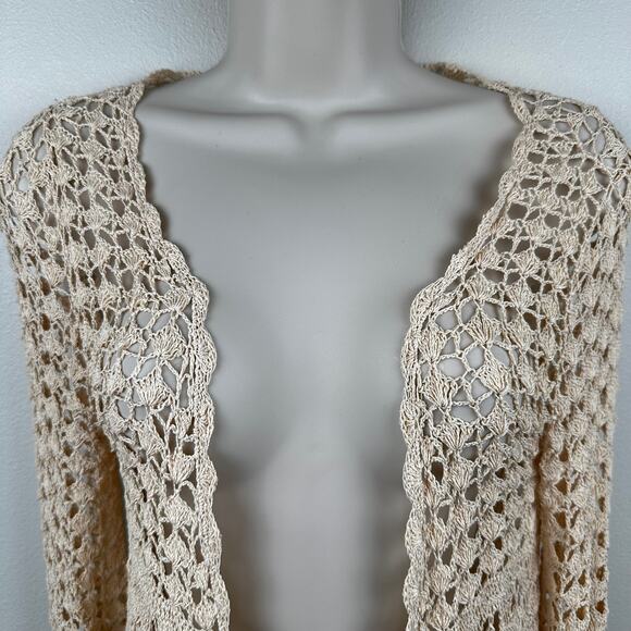 Gold Hawk Crochet Cardigan Ivory Small Boho Cottage Core Hippie Festival - Picture 2 of 9